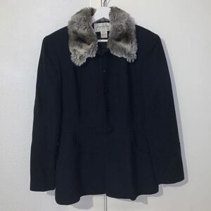 Women’s Navy Blue Fur Neck Jacket Coat - Size 10